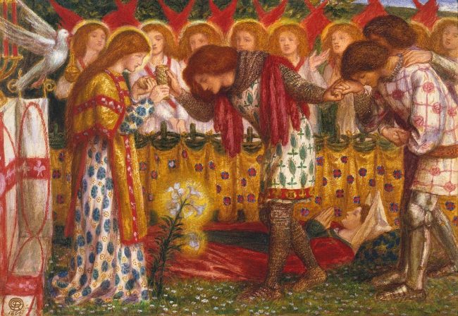 6 Dante_Gabriel_Rossetti_-_How_Sir_Galahad,_Sir_Bors_and_Sir_Percival_Were_Fed_with_the_Sanct_Grael